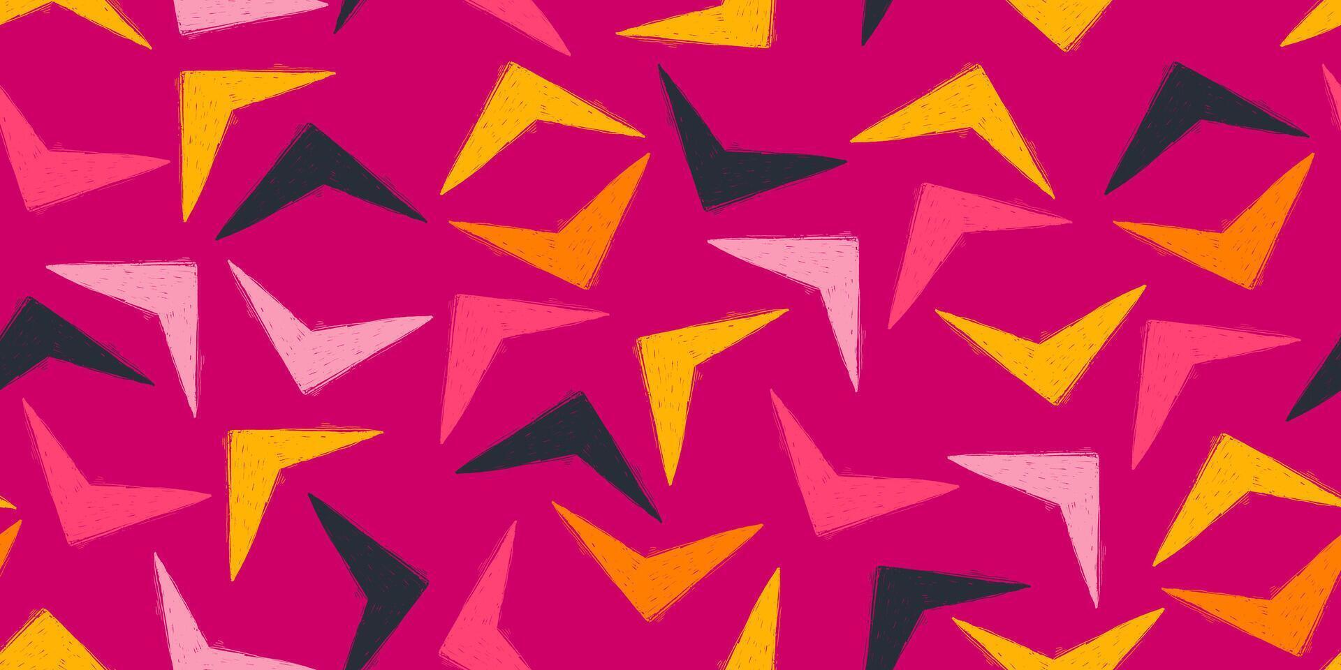 Seamless Pattern with Colorful Triangle Shapes. Retro geometric wallpaper. Pencil naive cartoon drawings with hand drawn texture, modern background with freehand design vector