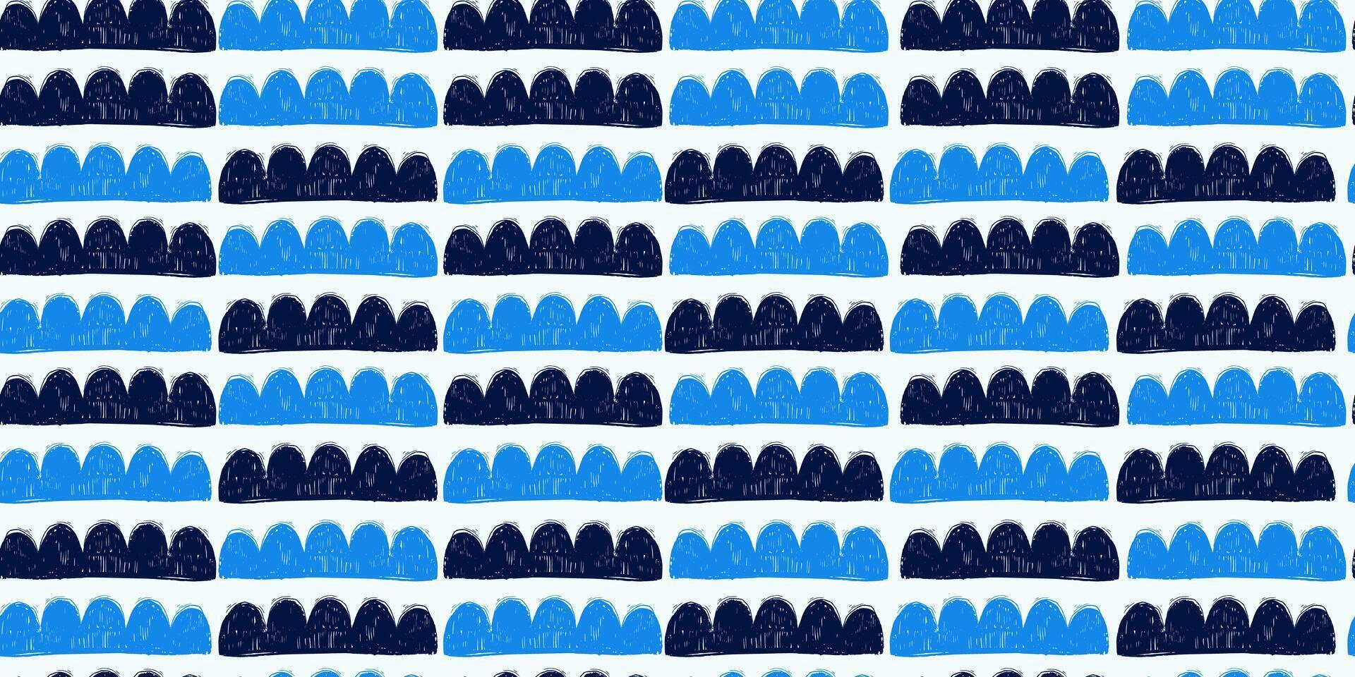 Seamless Pattern with Colorful Black and Blue Grunge Shapes. Retro clouds geometric wallpaper. Pencil naive cartoon drawings with hand drawn texture, modern background with freehand design vector