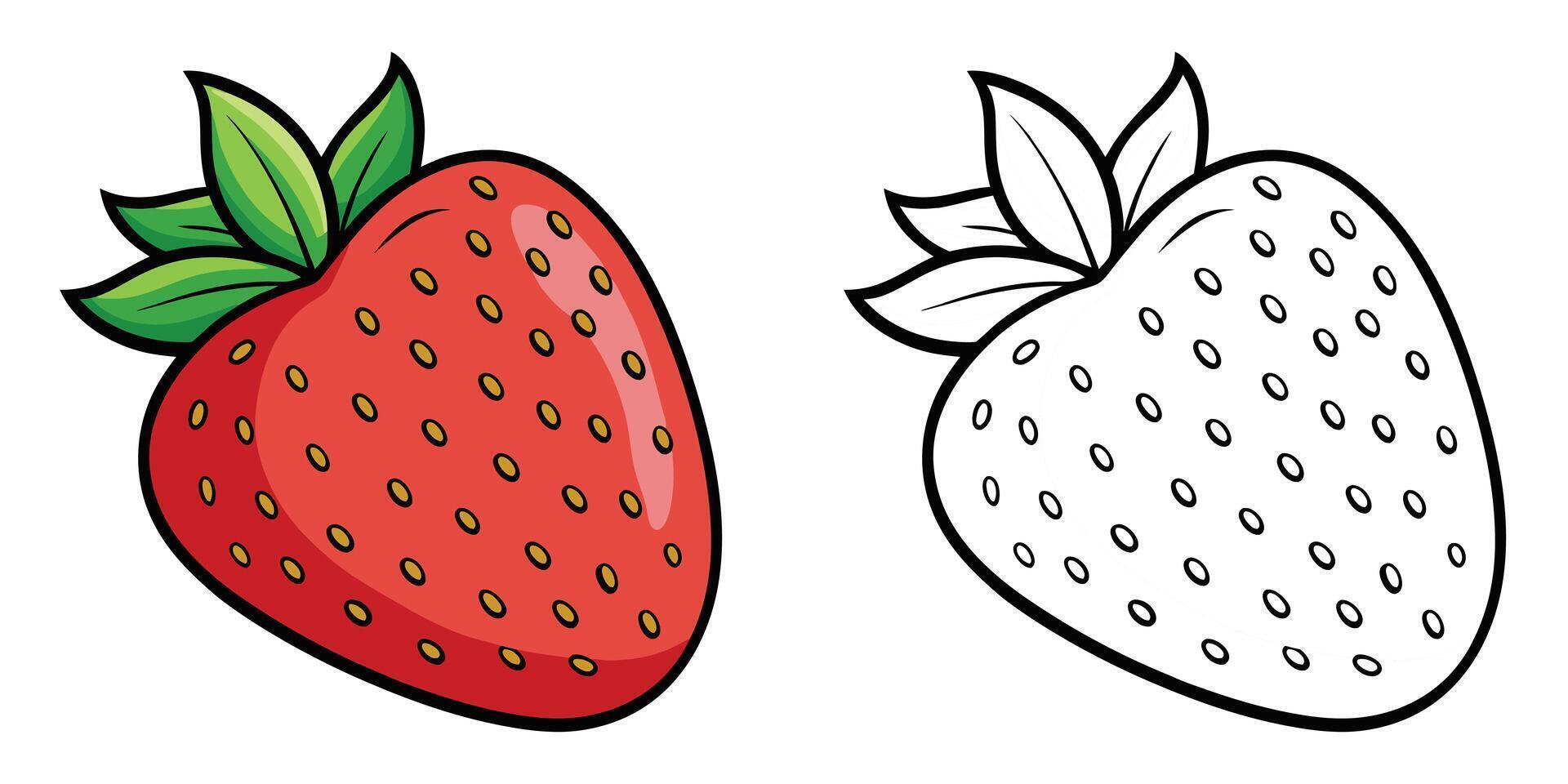 Strawberry Coloring Pages For Kids. Strawberry Coloring Book Printable. Red Strawberry Fruits Illustration Design On White Background vector