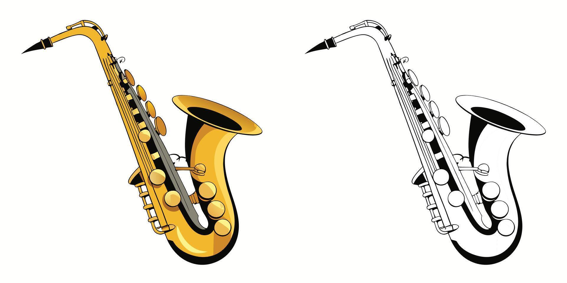 Saxophone Coloring Pages For Kids. Music Coloring Book Printable. Saxophone Music Instrument Illustration Design On White Background vector