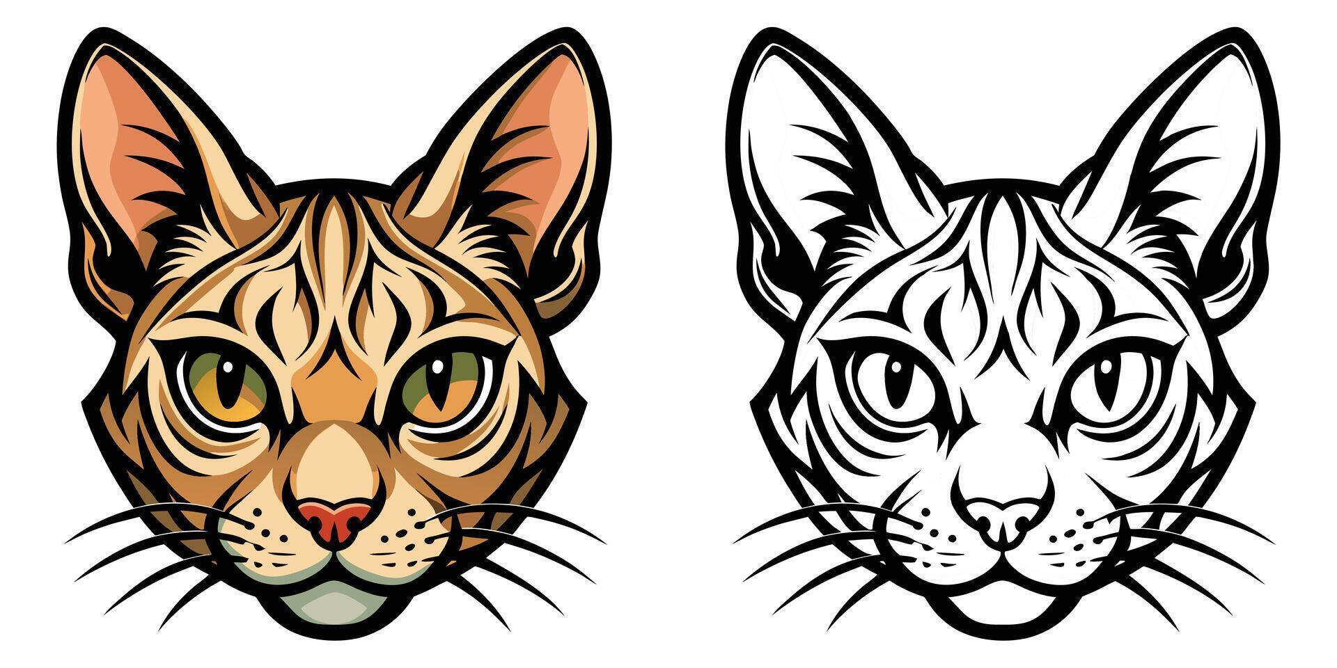 Cat Head Coloring Page For Kids Printable. Cat Head Cartoon Illustration Design On White Background vector