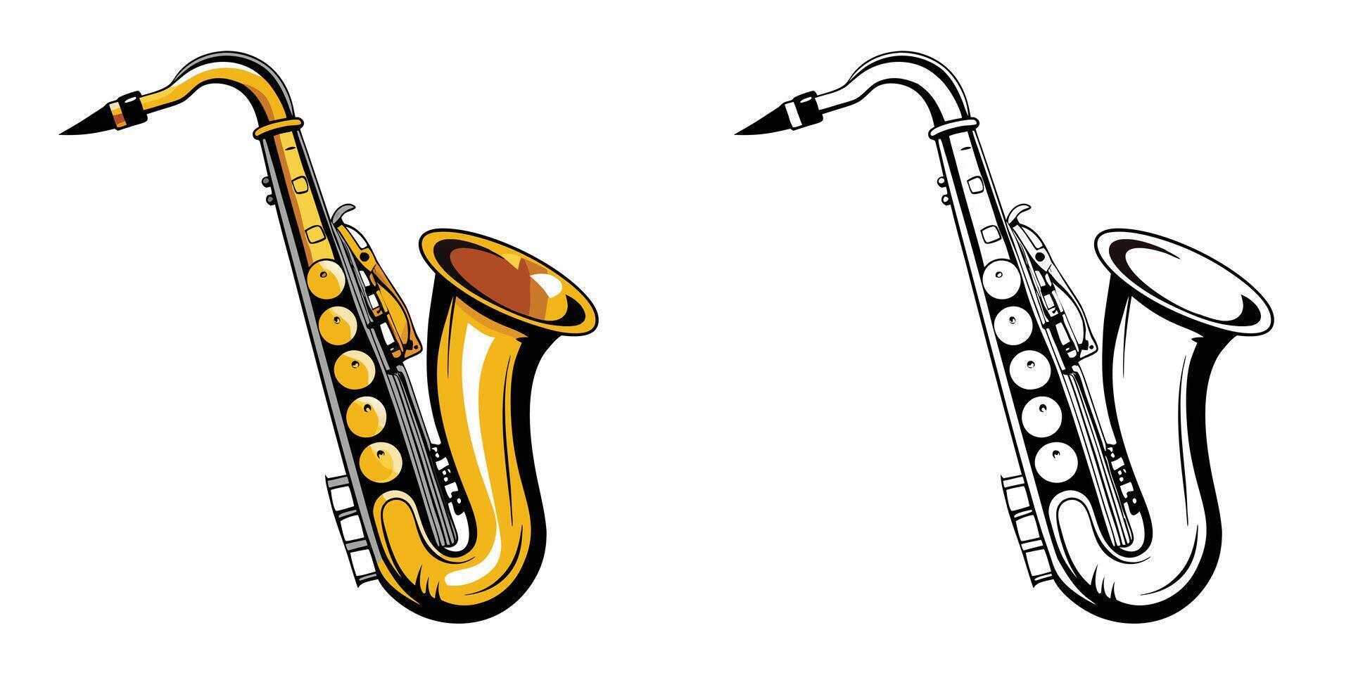 Saxophone Coloring Pages For Kids. Music Coloring Book Printable. Saxophone Illustration Design On White Background vector