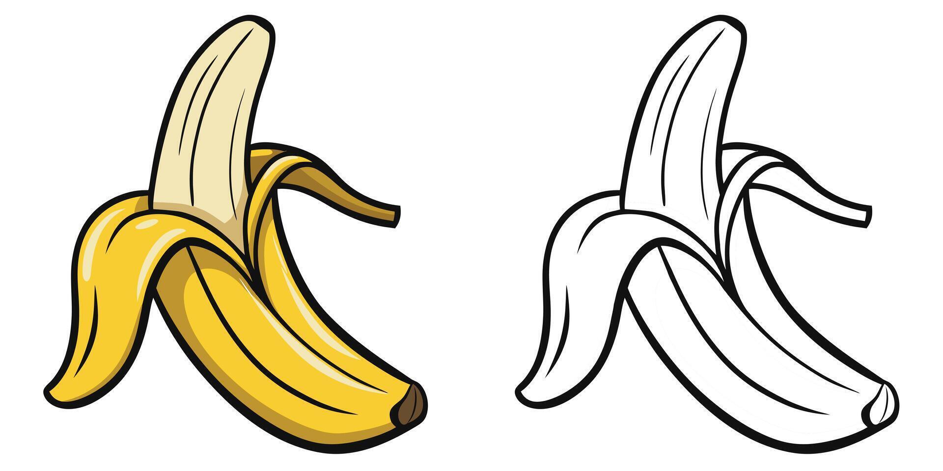 Peeled Banana Coloring Pages For Kids. Banana Fruit Coloring Book Printable. Banana Icon. Peeled Banana Illustration Design On White Background vector