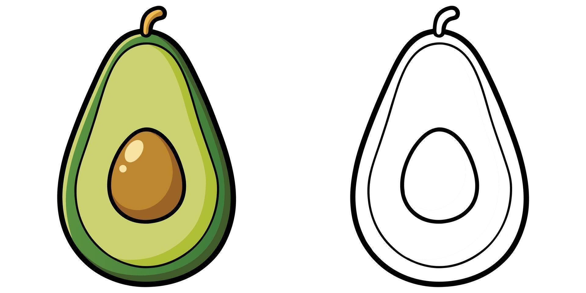 Avocado Coloring Pages For Kids. Vegetable Coloring Book Printable. Half Avocado Illustration Design On White Background vector
