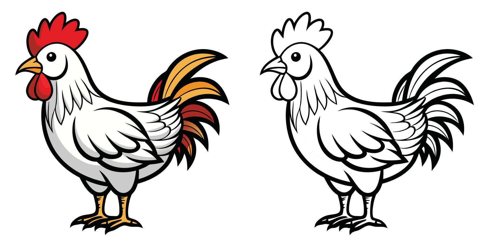 Chicken Coloring Page For Kids Printable. Chicken Hen Cartoon Illustration Design On White Background vector