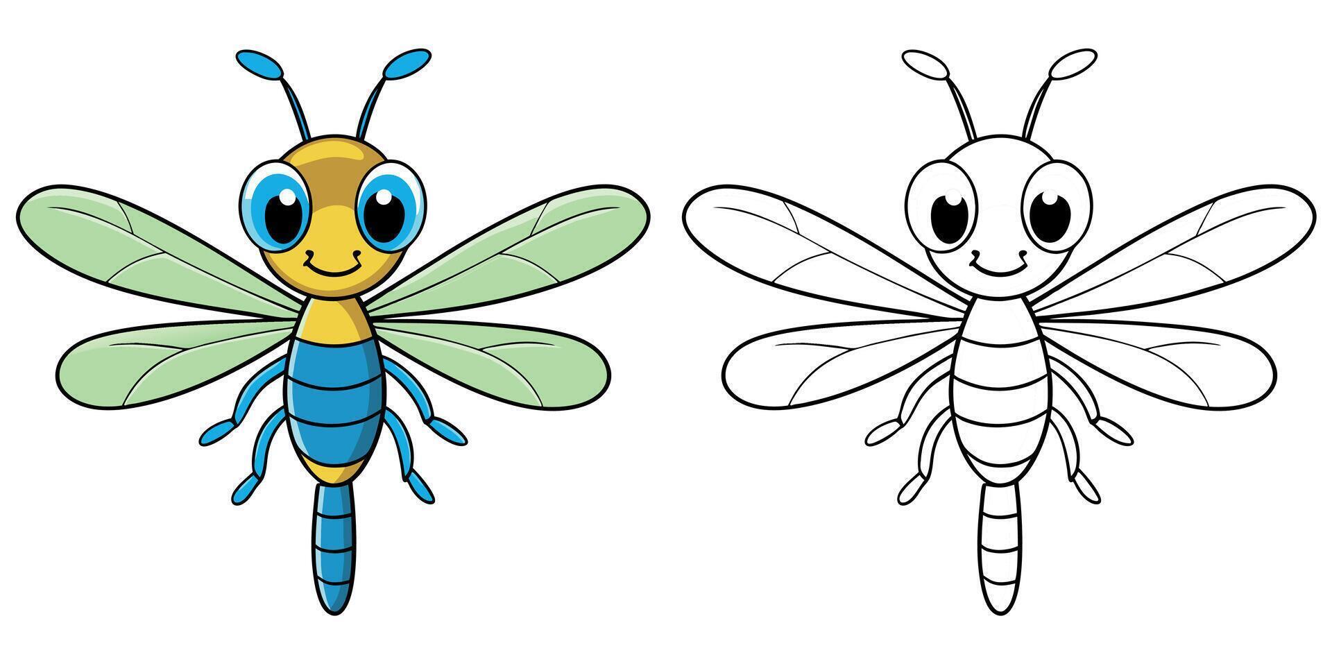 Cute Dragonfly Smile Cartoon Coloring Page For Kids vector
