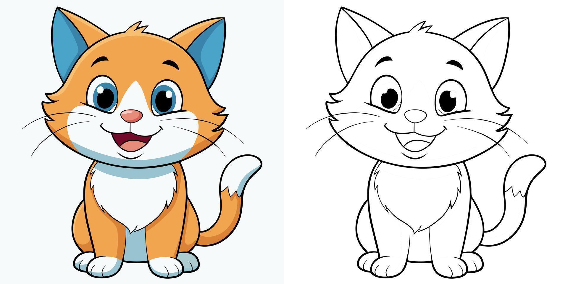 Cute Cat Smile Cartoon Coloring Page For Kids vector