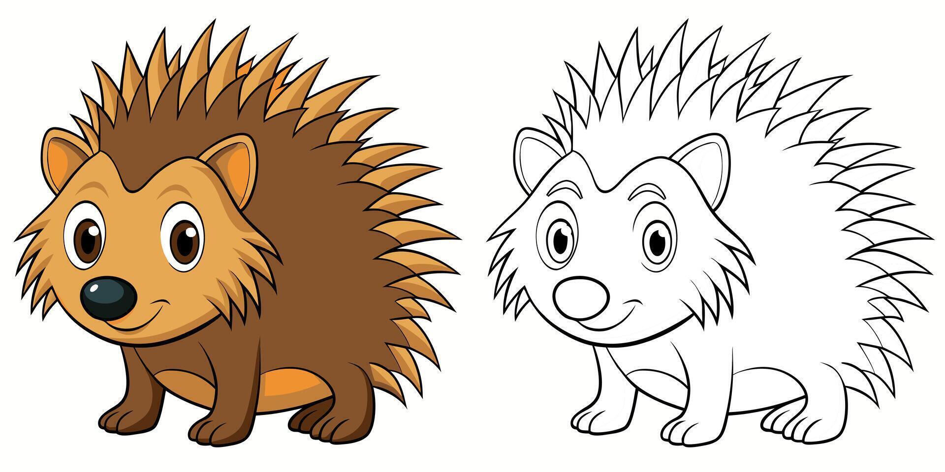 Cute Porcupine Cartoon Coloring Page For Kids vector