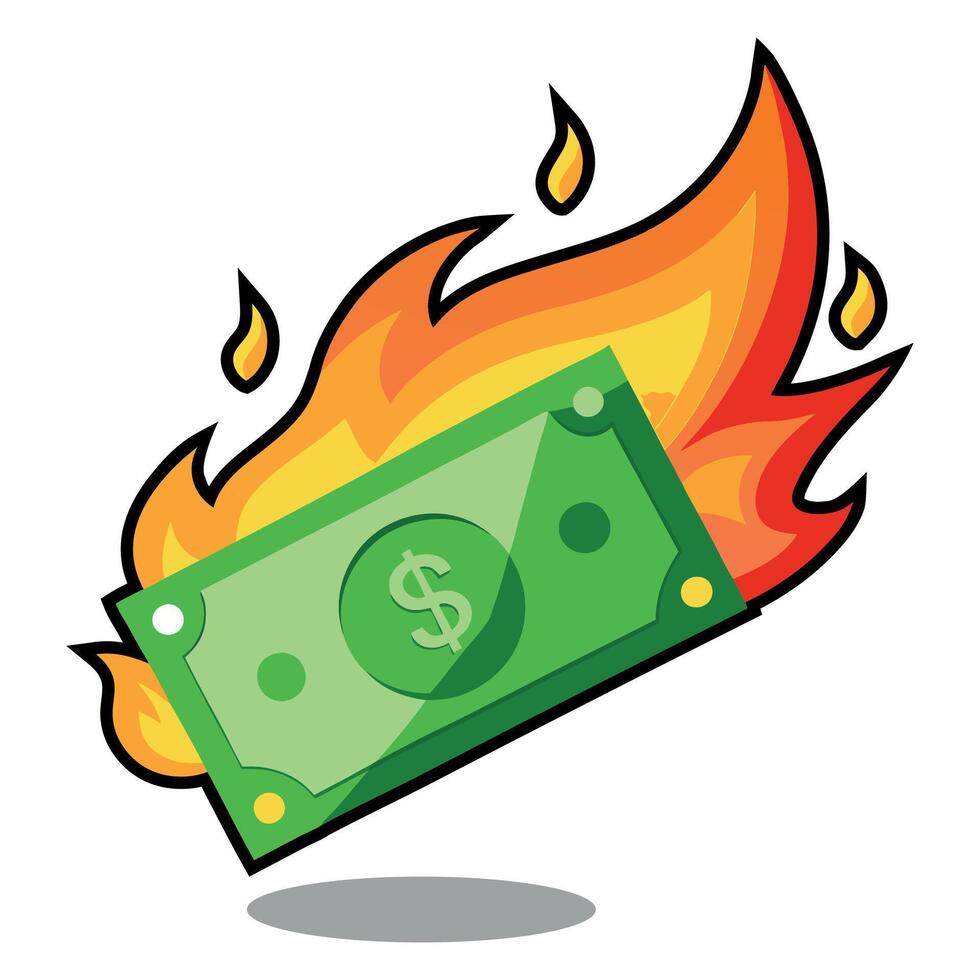 A Dollar With Fire Floating On White Background Illustration Design vector