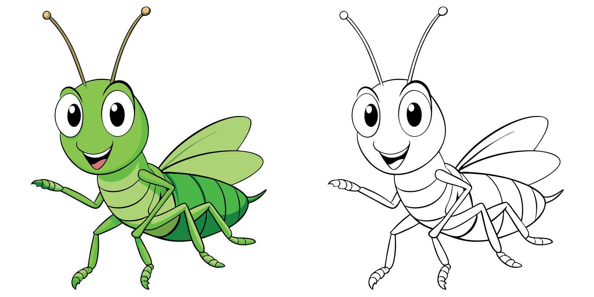 Cute Grasshopper Smile Cartoon Coloring Page For Kids vector