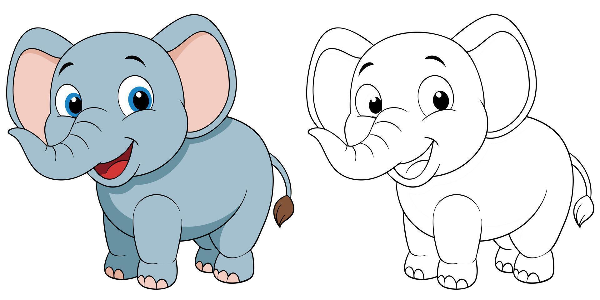 Cute Elephant Smile Cartoon Coloring Page For Kids vector