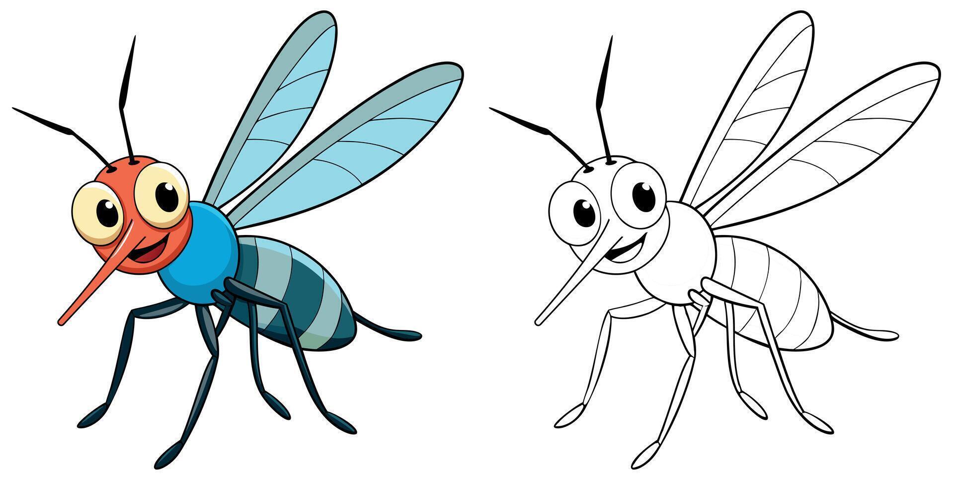 Cute Mosquito Smile Cartoon Coloring Page For Kids vector