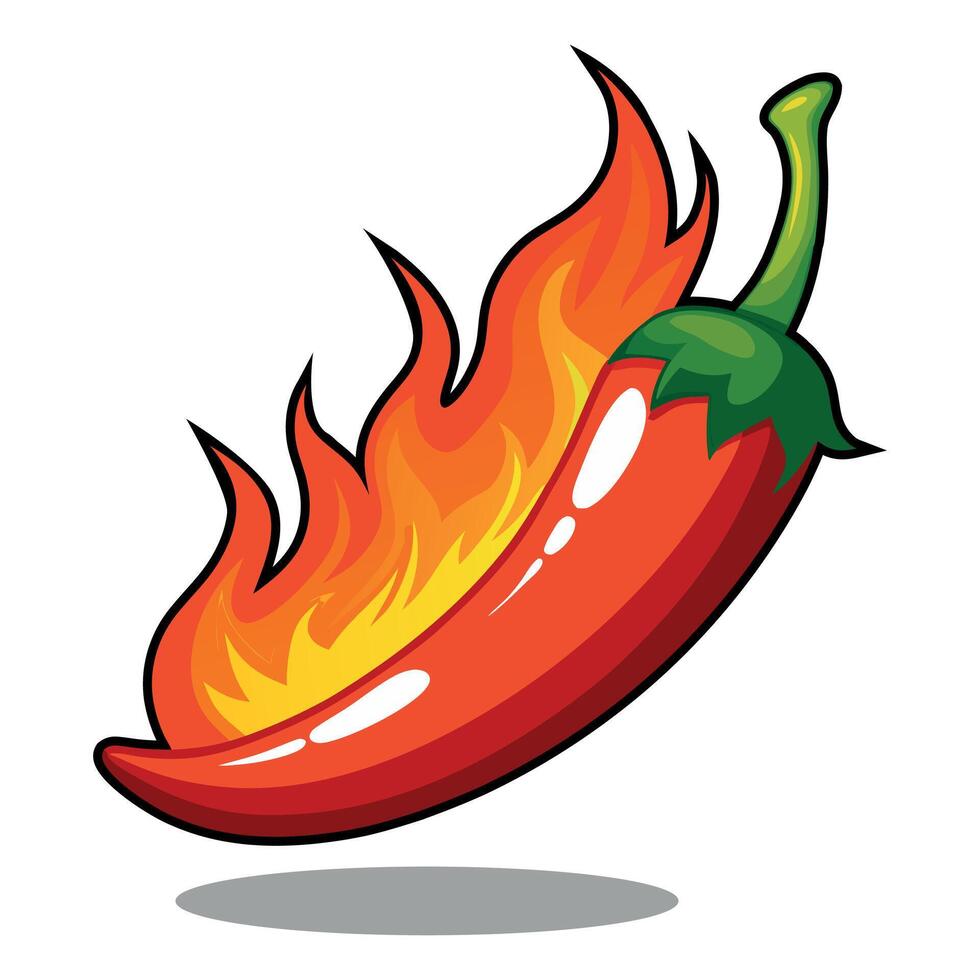 Hot Chili With Fire Floating On White Background Illustration Design vector