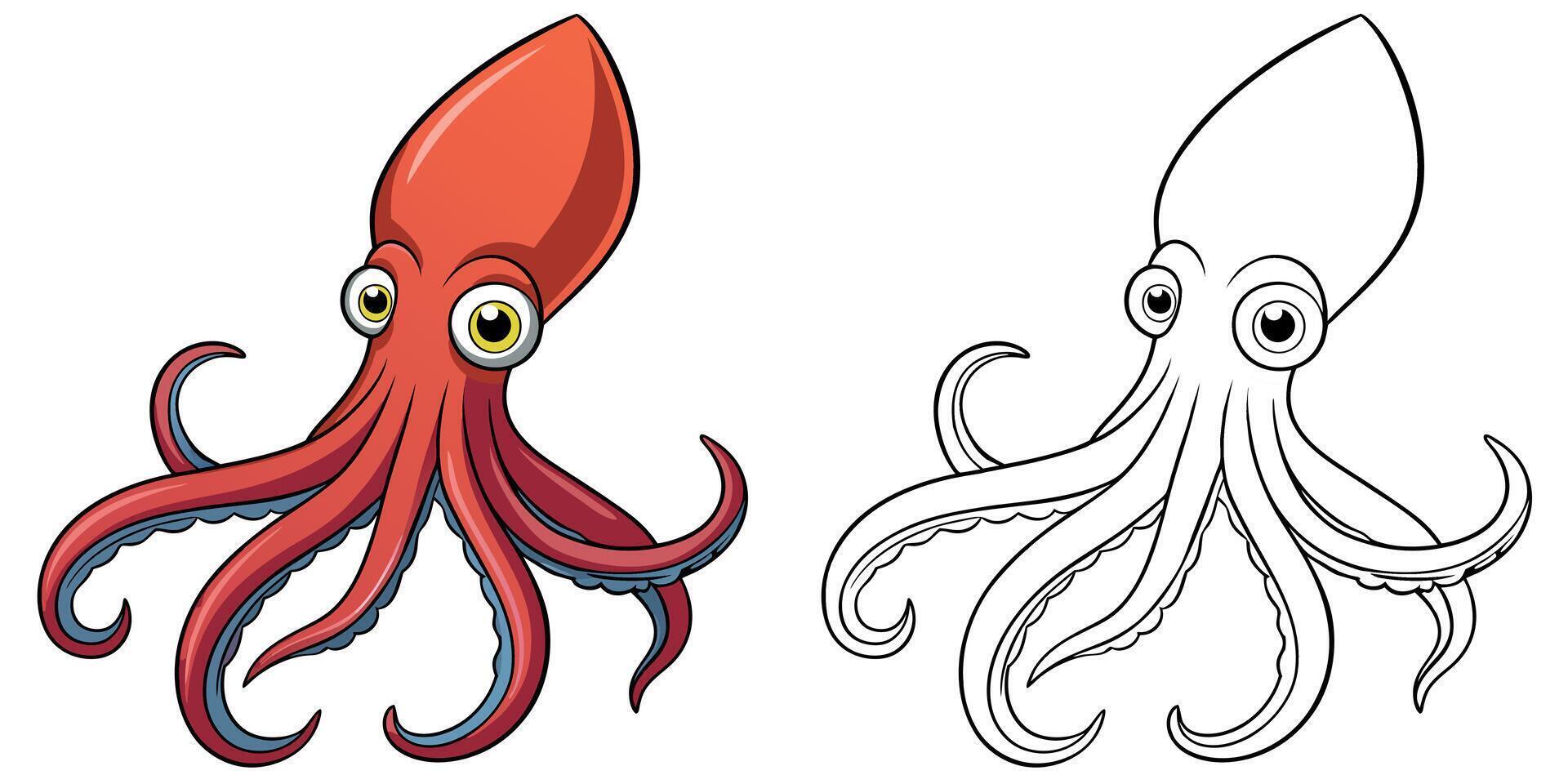 Cute Squid Cartoon Coloring Page For Kids vector