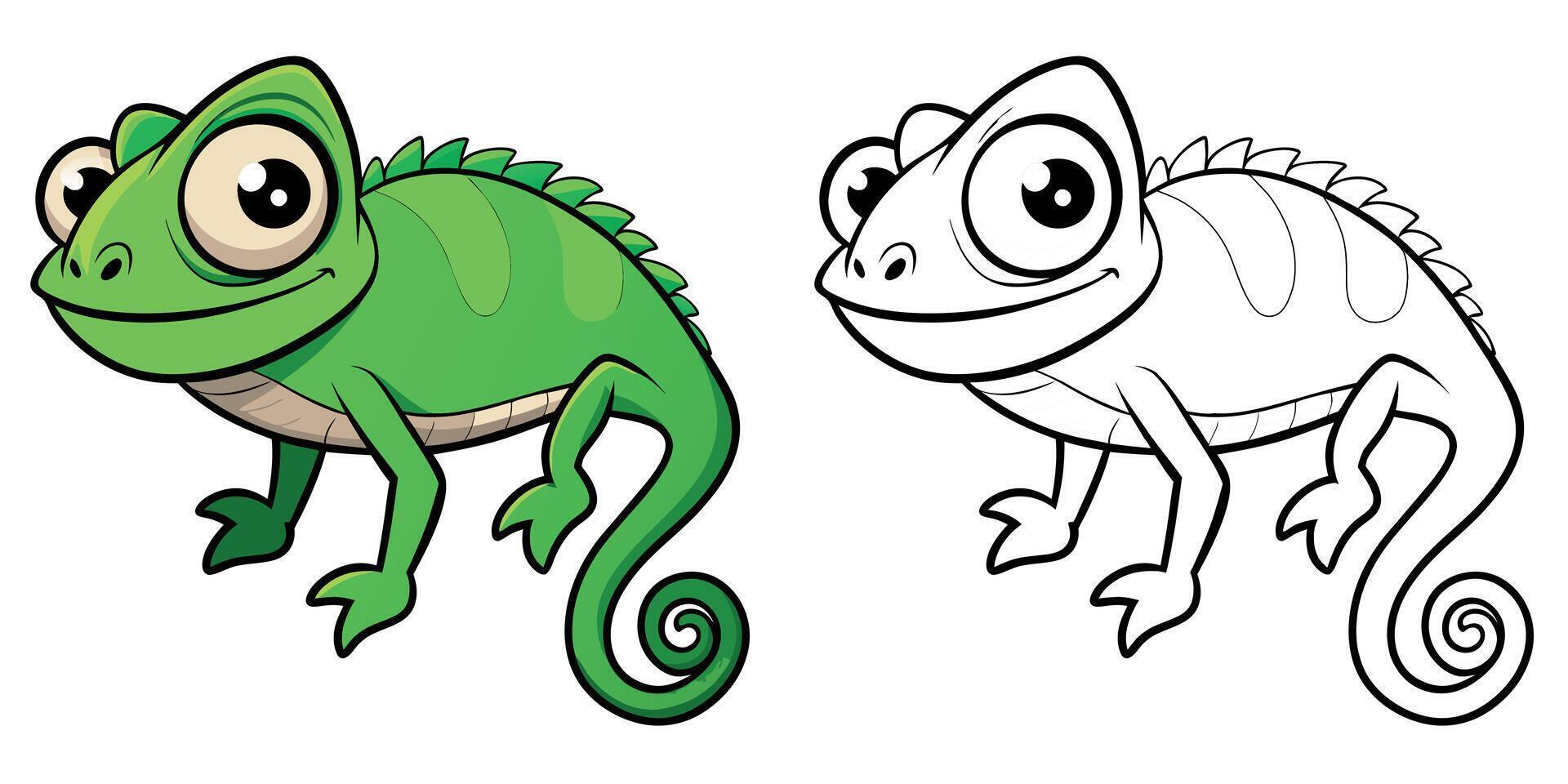 Cute Chameleon Cartoon Coloring Page For Kids vector