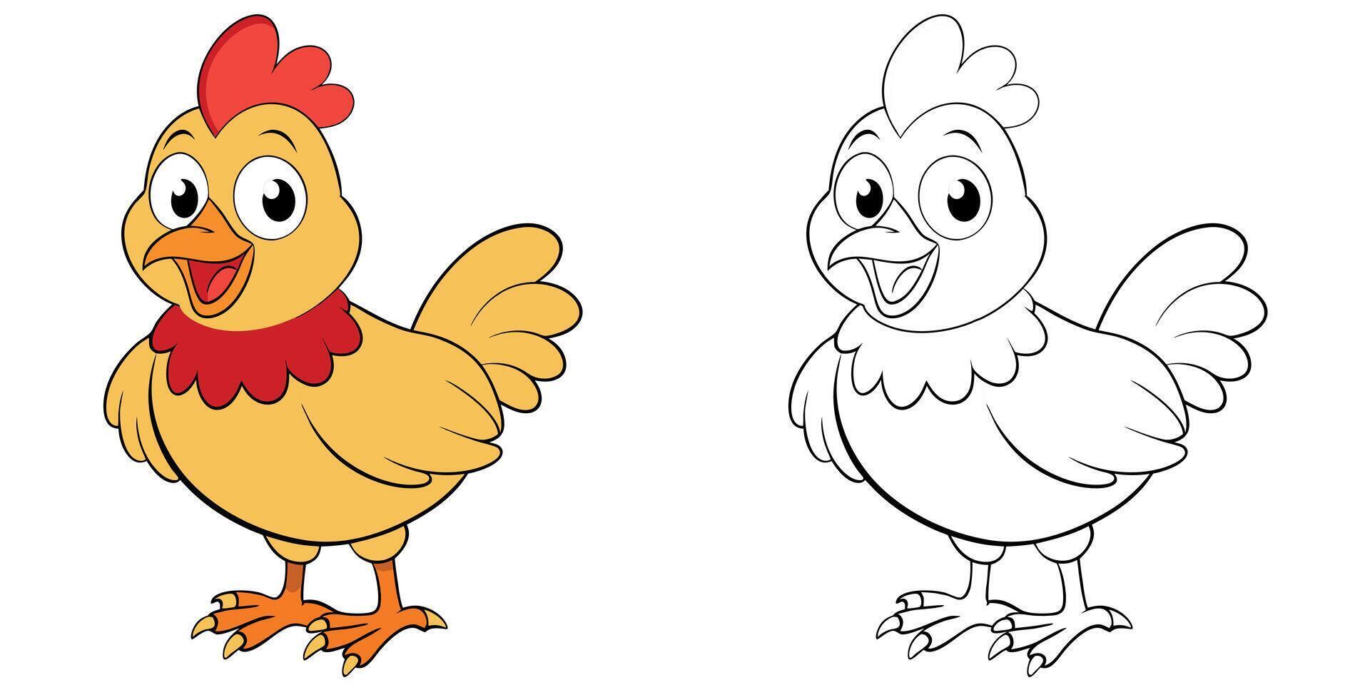 Cute Chicken Smile Cartoon Coloring Page For Kids vector