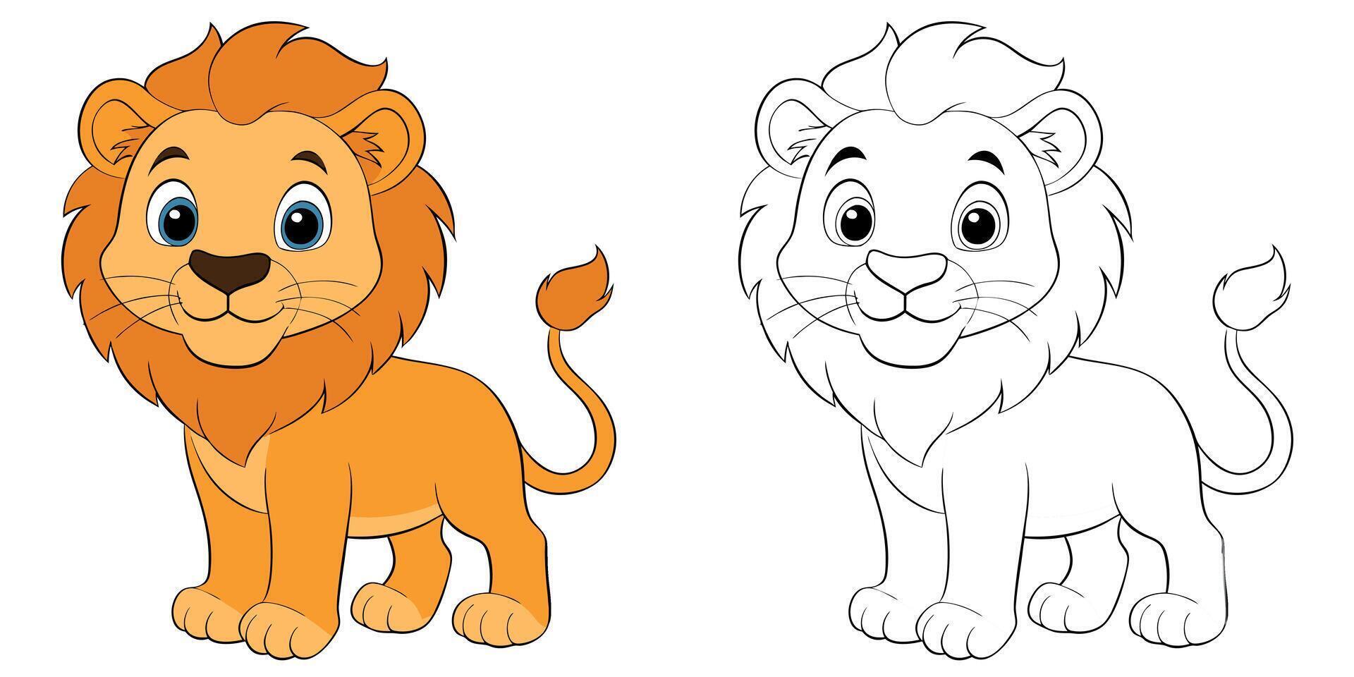Cute Lion Smile Cartoon Coloring Page For Kids vector