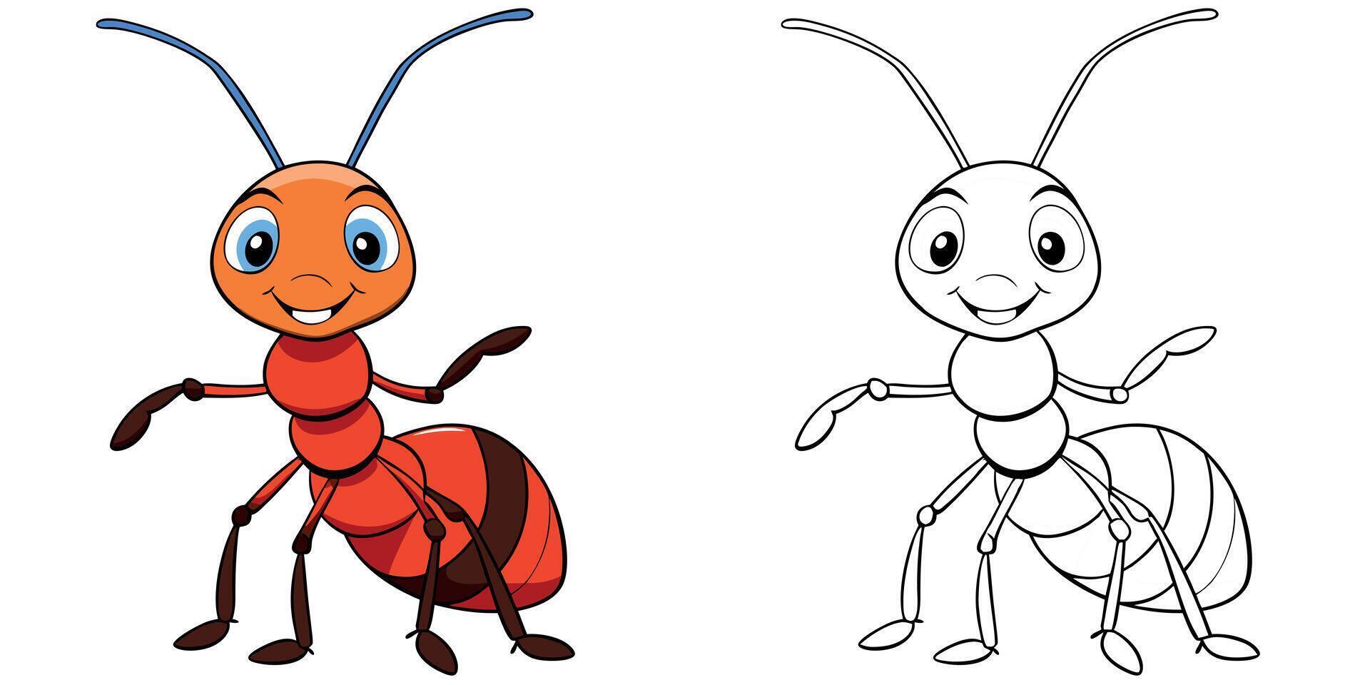 Cute Ant Smile Cartoon Coloring Page For Kids vector