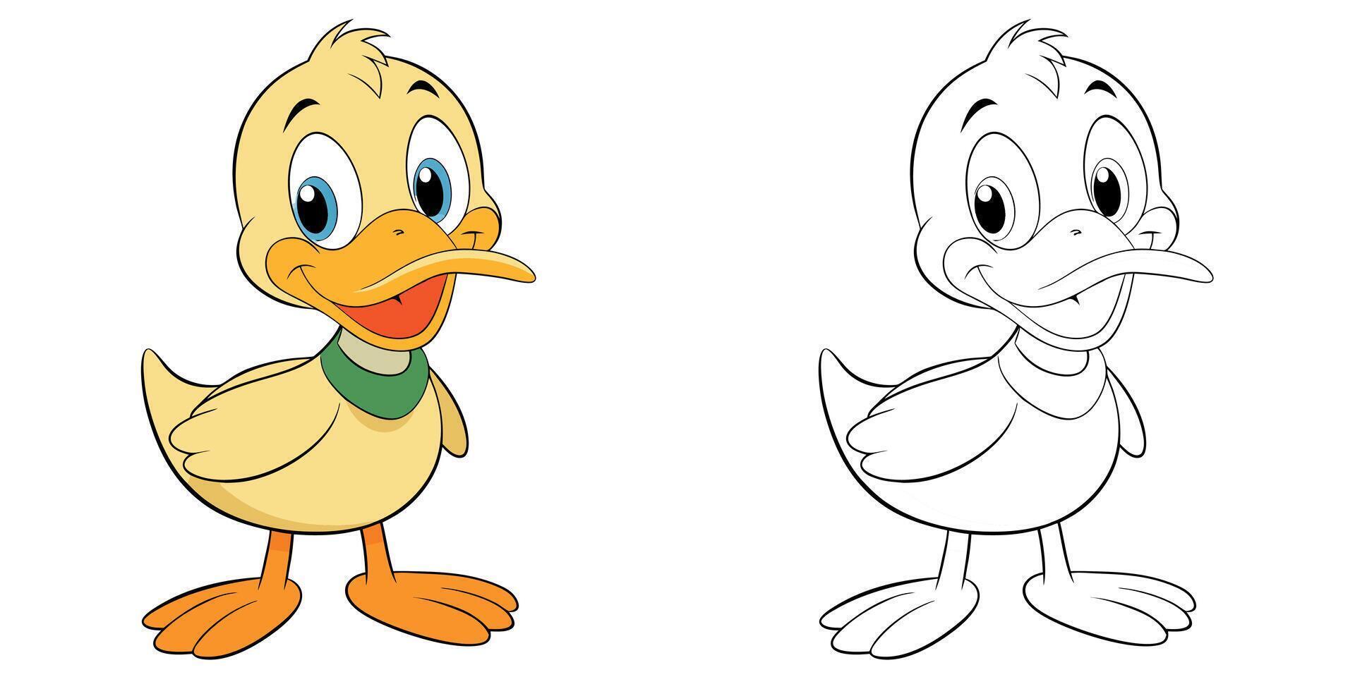 Cute Duck Smile Cartoon Coloring Page For Kids vector