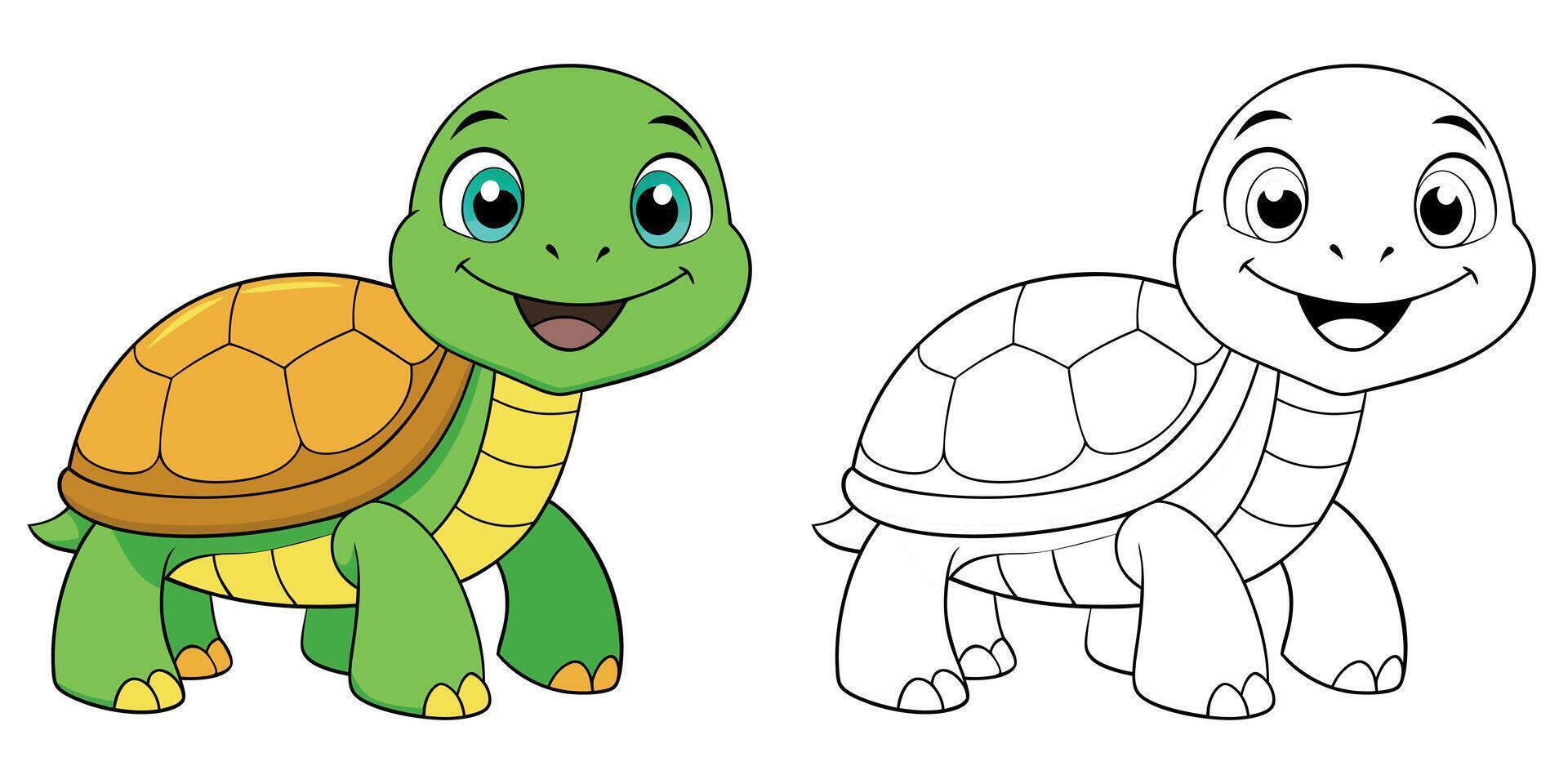 Cute Turtle Smile Cartoon Coloring Page For Kids vector
