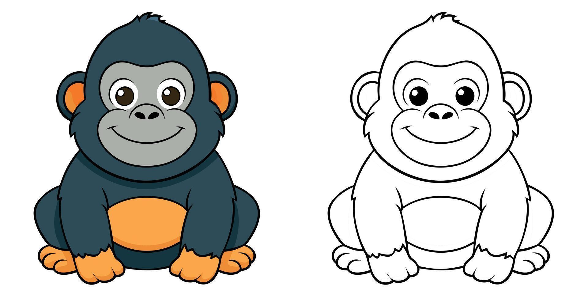 Cute Gorilla Smile Cartoon Coloring Page For Kids vector