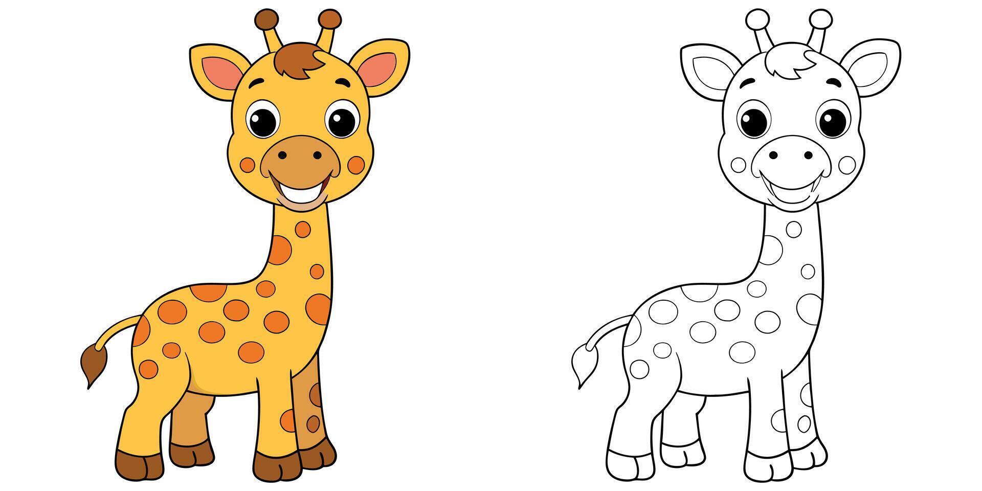 Cute Giraffe Smile Cartoon Coloring Page For Kids vector