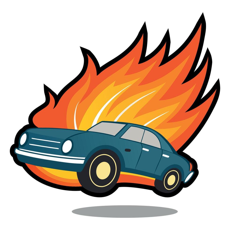 Car Accident With Fire Floating On White Background Illustration Design vector