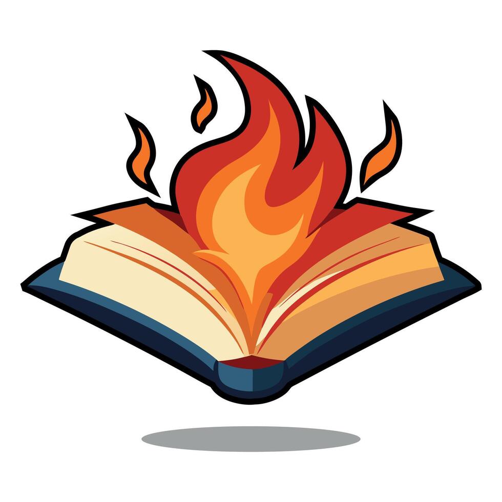 A Book Open With Fire Floating On White Background Illustration Design vector