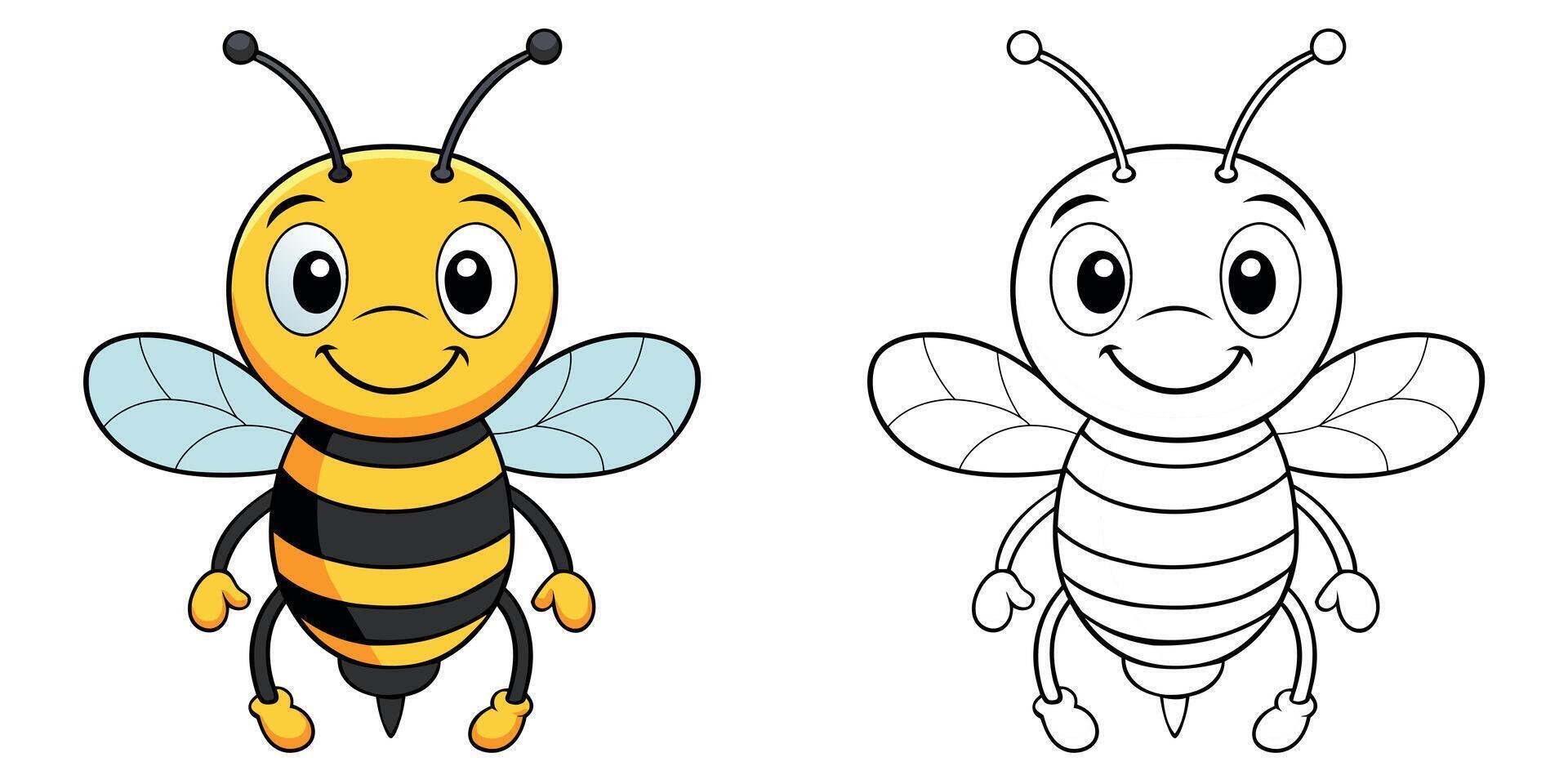 Cute Bee Smile Cartoon Coloring Page For Kids vector
