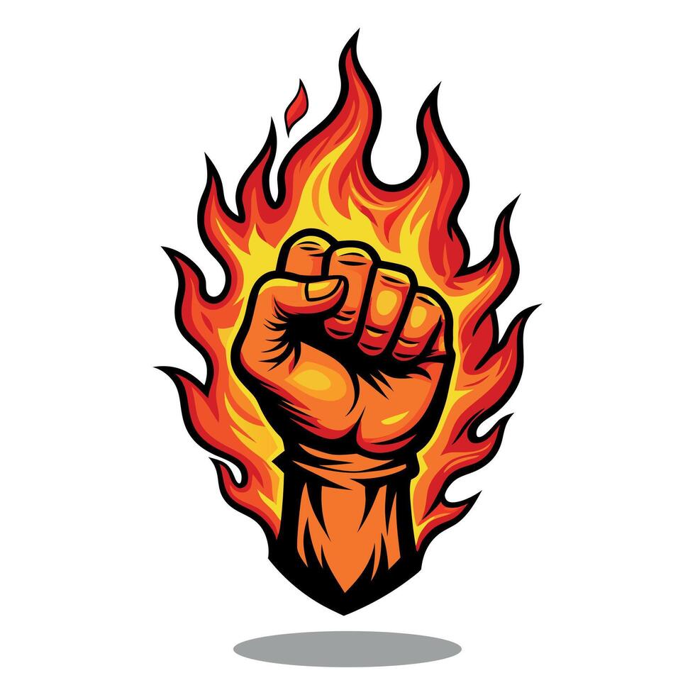 Hand Power With Fire Floating On White Background Illustration Design vector