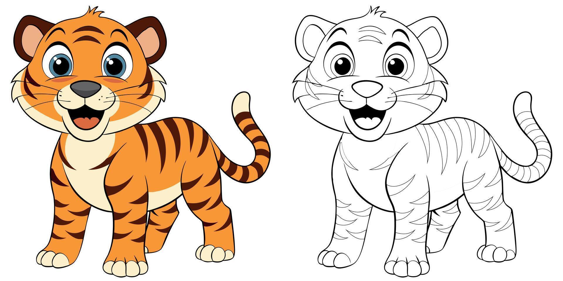 Cute Tiger Smile Cartoon Coloring Page For Kids vector