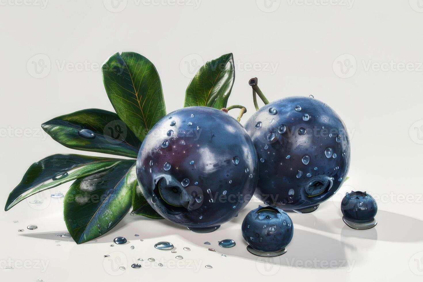 Blueberries with water droplets on a white background photo