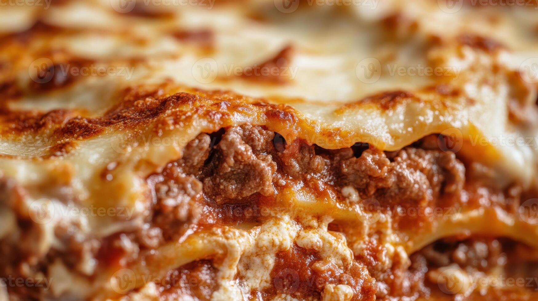 Closeup of lasagna with minced meat, tomato sauce and cheese photo