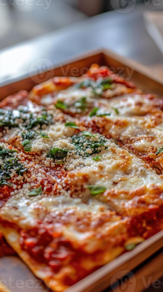 Pizza with mozzarella cheese, basil and tomato sauce. photo