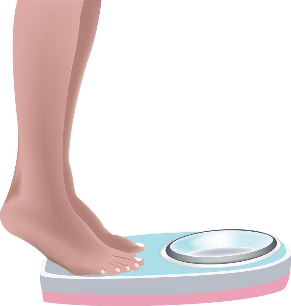 A woman standing on a scale with her feet on it vector