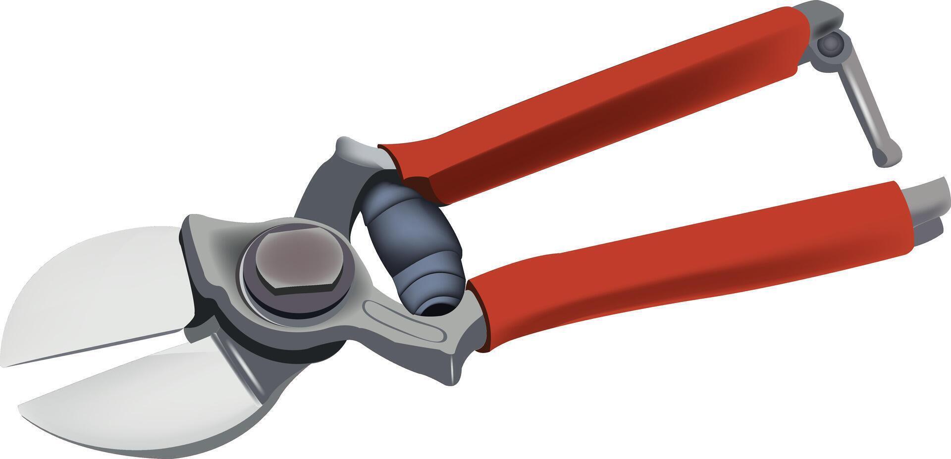 Gardening shears with red handles isolated on white background vector