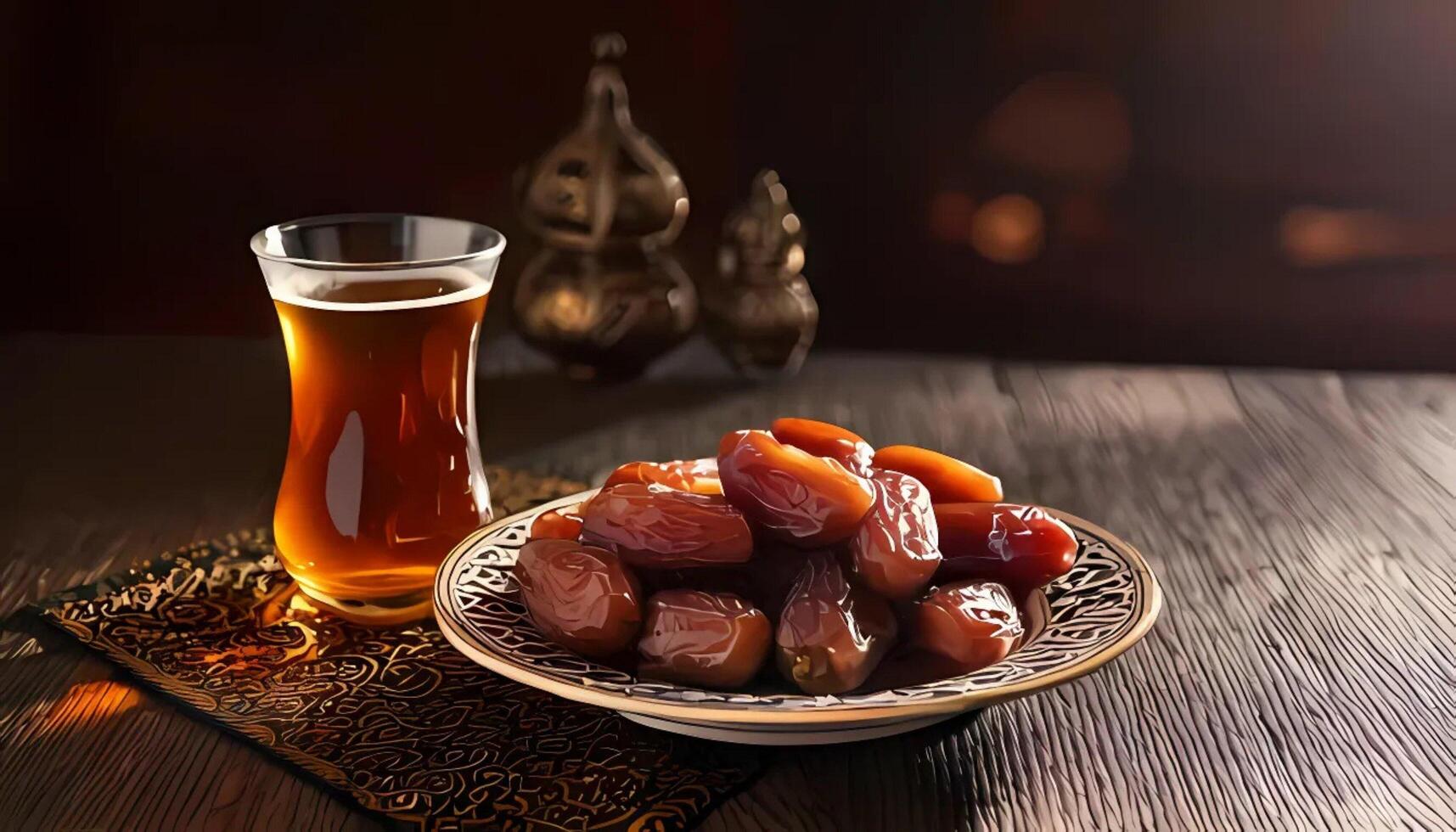 food iftar, date and hot tea photo