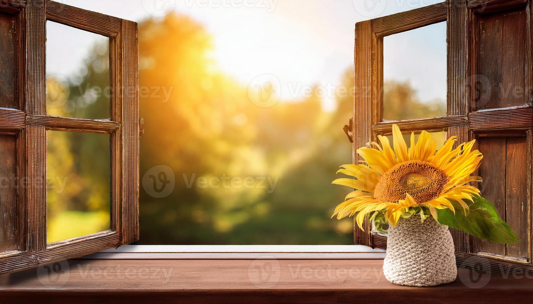 summer morning with blooming sunflower photo