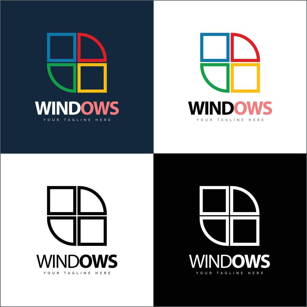 Windows modern line art shape logo set template design vector