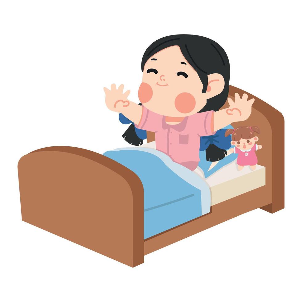 Girl getting up from bed in the morning vector