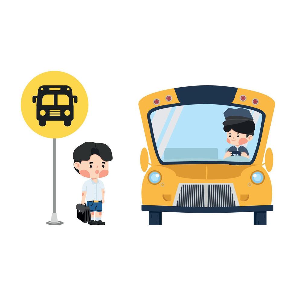 child waiting for the school bus vector