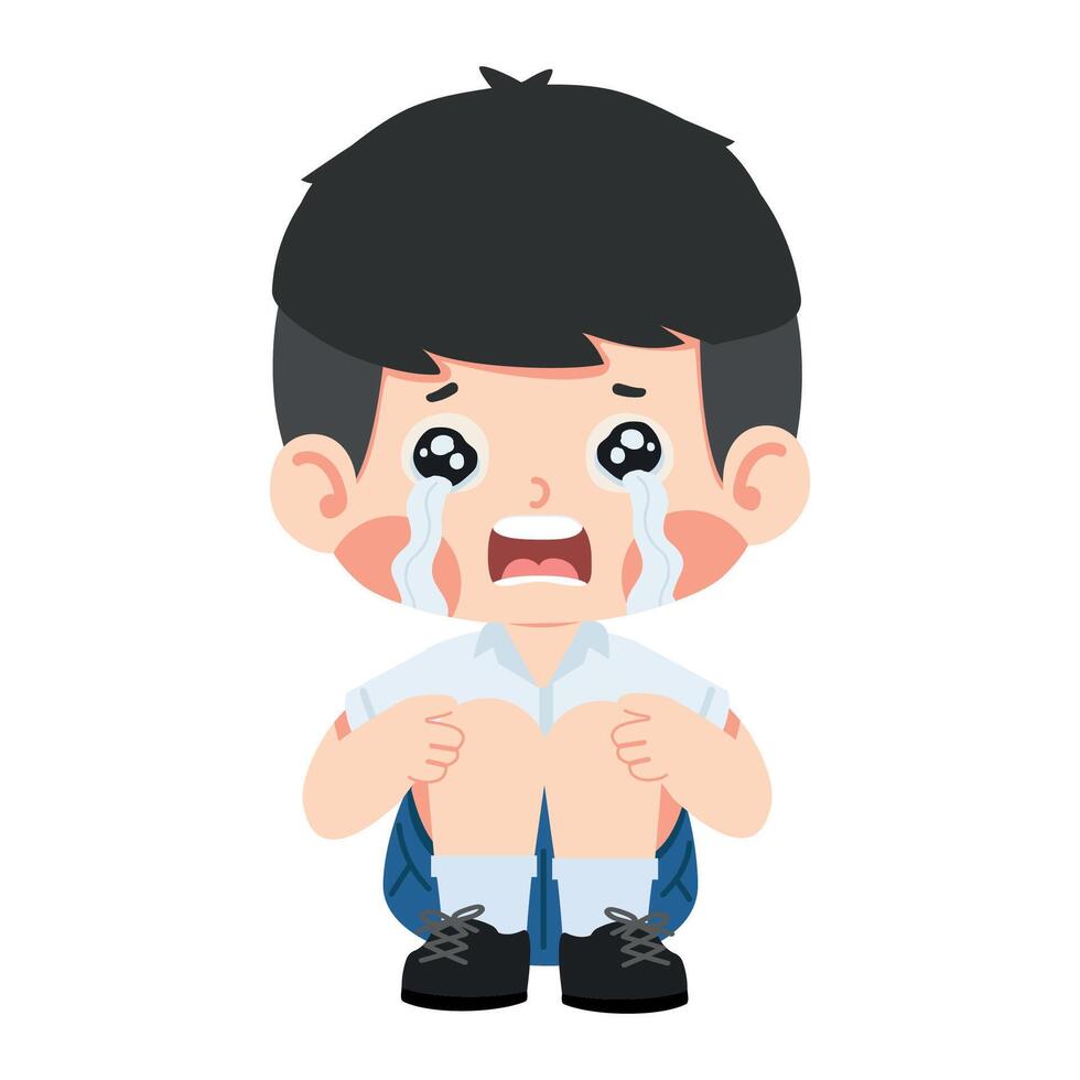 cute sad Crying boy sitting alone vector