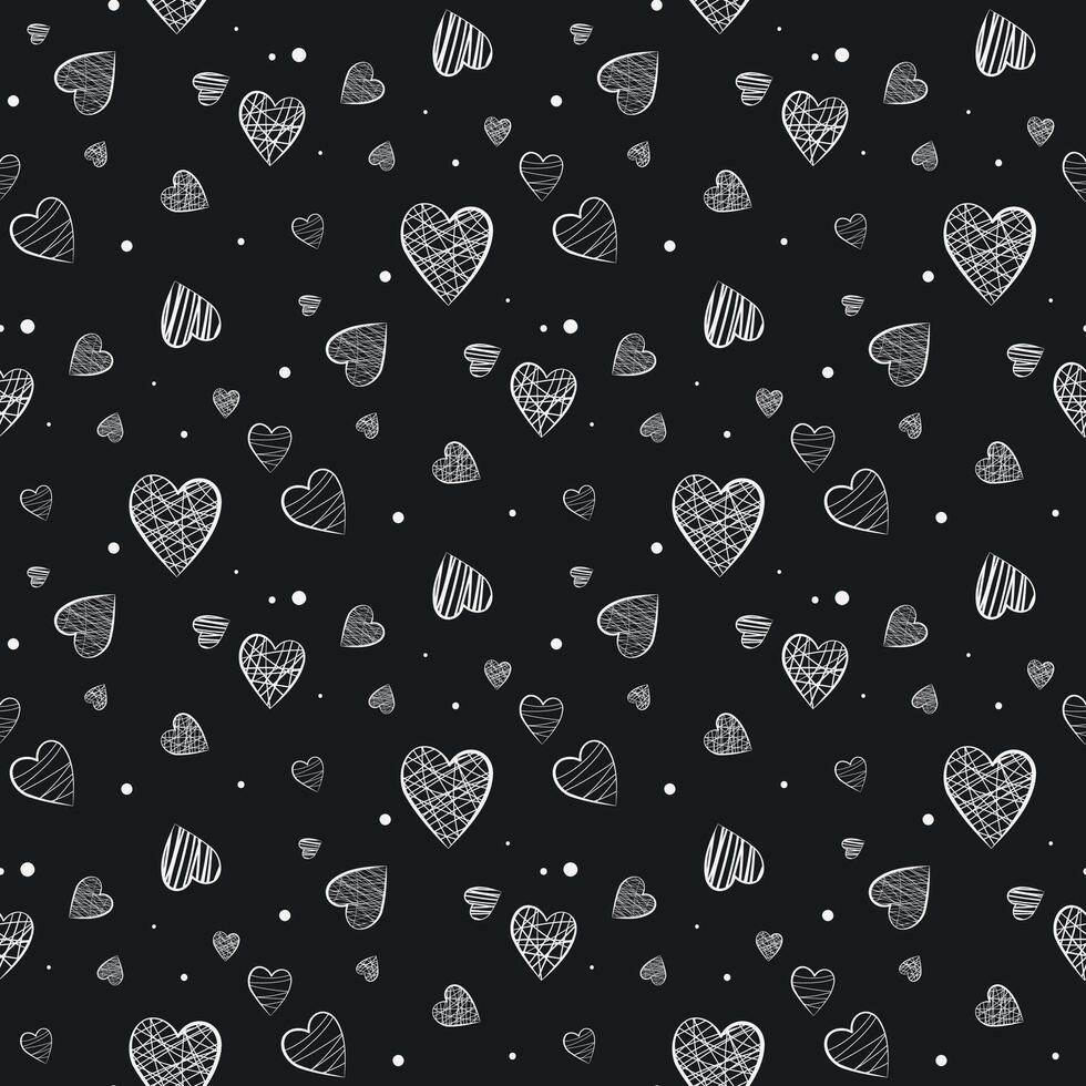 black and white pattern with hearts vector