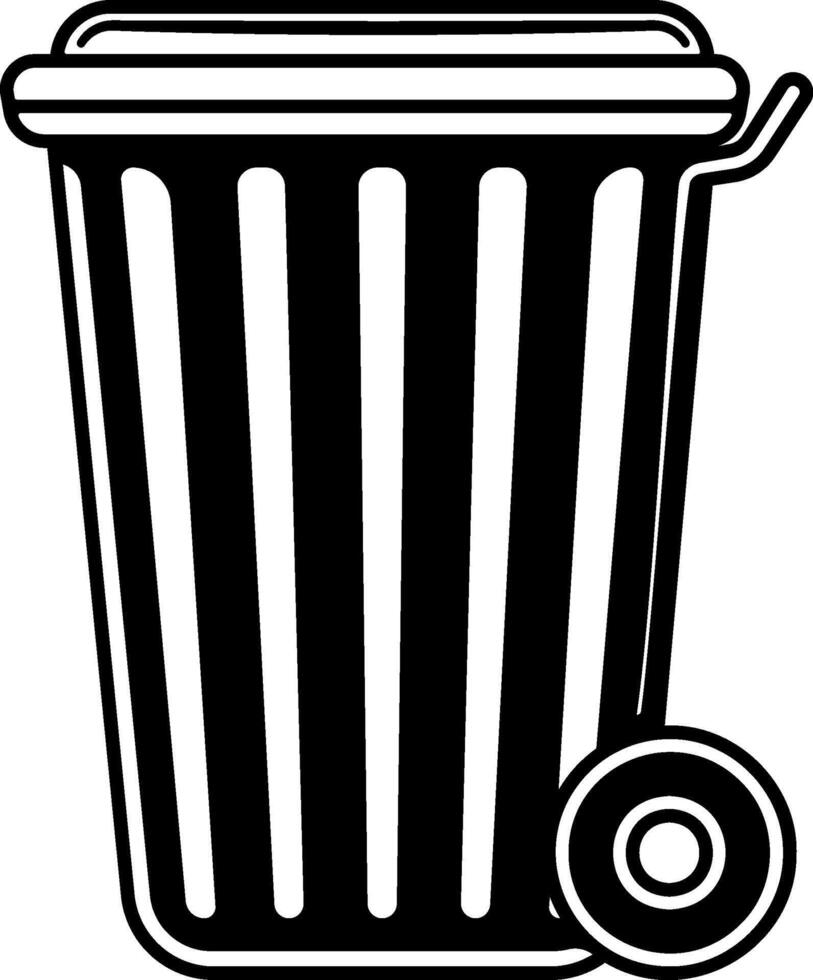 black illustration of a trash can with wheels without background vector