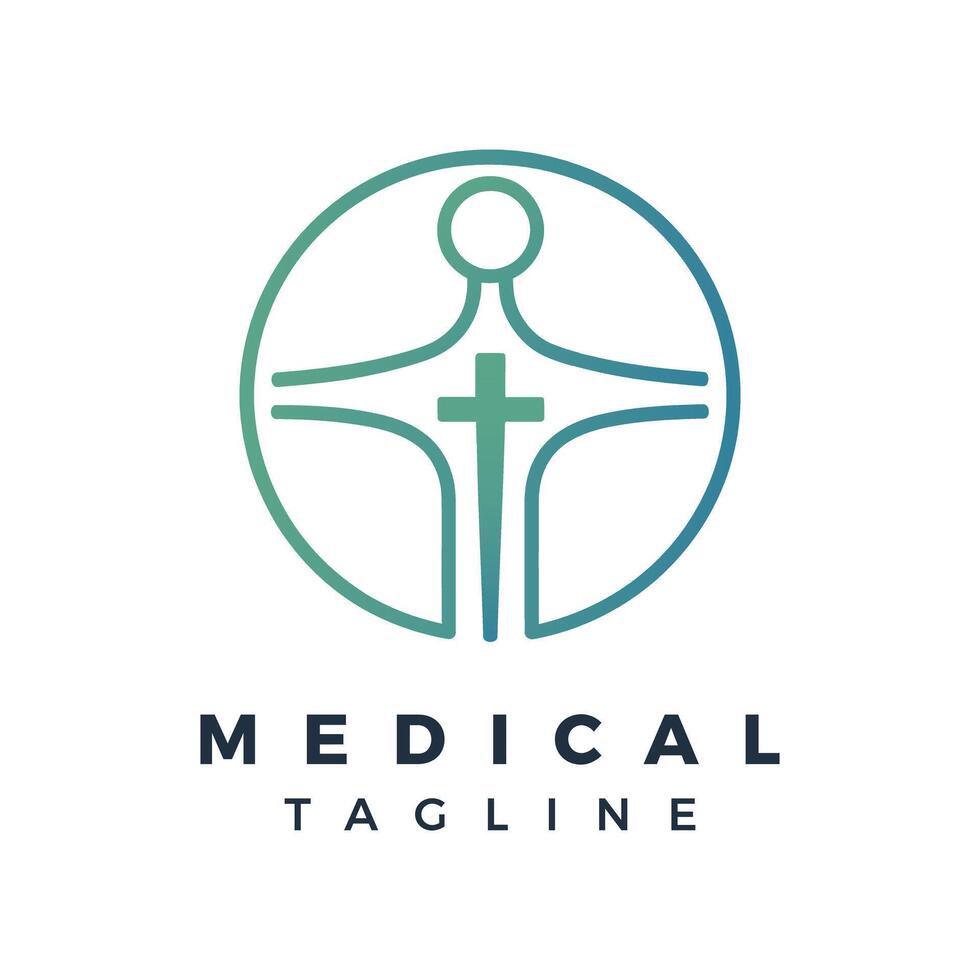 medical logo template with cross and person vector
