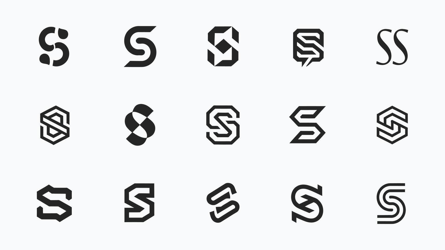 Collection of modern minimalist initial letter S logos on solid white background vector