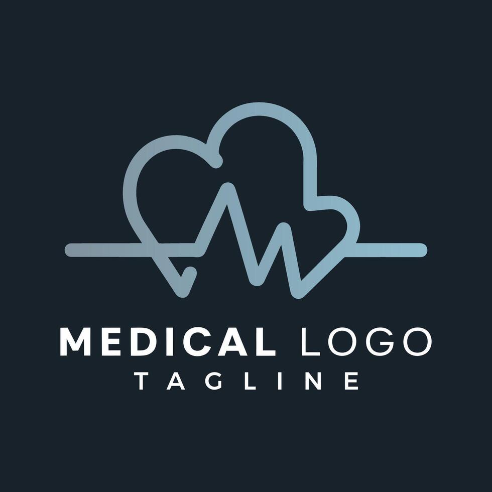 medical logo template with heart and heartbeat vector