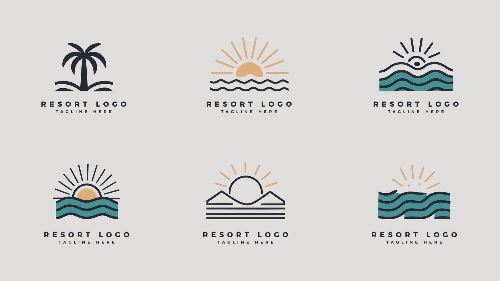 six different beach and resort logos vector