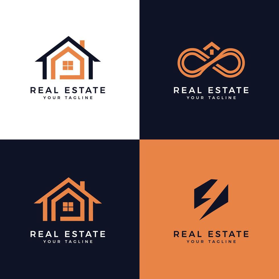 Collection of modern minimalist real estate agency logo, house sale company logotype symbol illustration vector