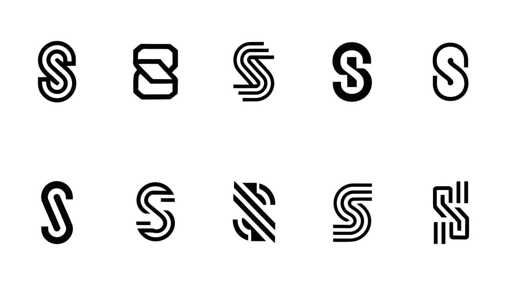 a set of black and white letter s logo on white background vector